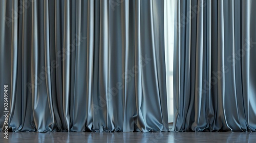 Elegant and minimal blue silk curtains. 3d rendering. photo