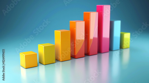 This is a 3D rendering of a bar graph. The bars are arranged in a row and are colored in a gradient from yellow to blue.