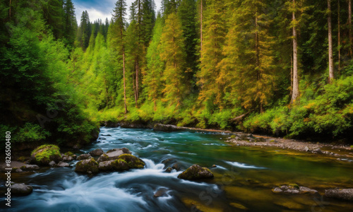 river in the forest, river flowing