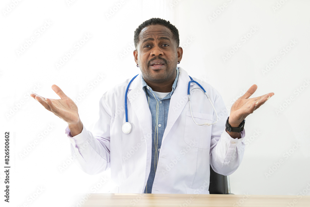 African doctor online video call and arguing to someone, feeling confused or disappointed from work African doctor online video call and arguing to someone, feeling confused or disappointed from work