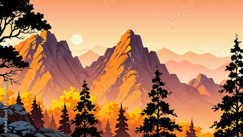 flat illustration of beautiful mountains  © Indra