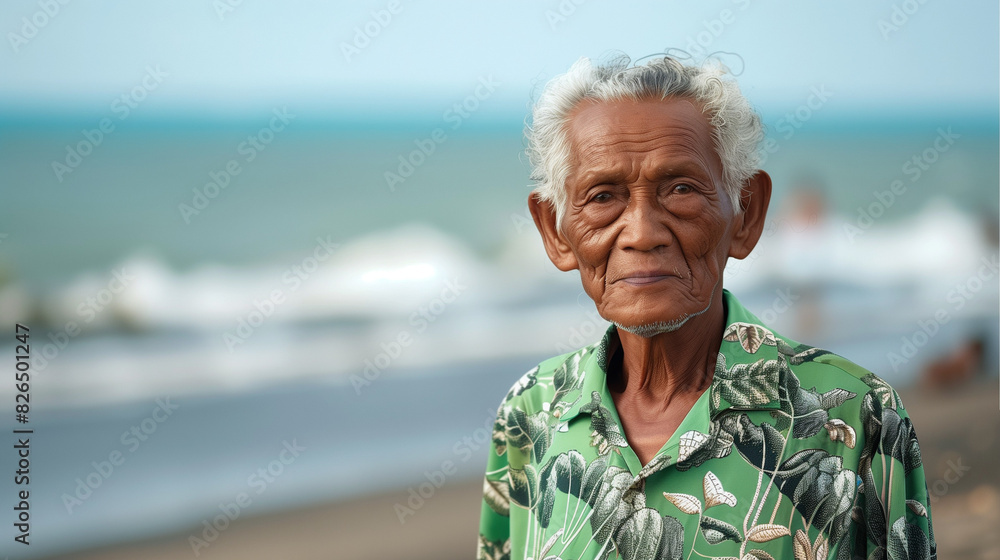 Elderly asian man on the beach Elderly asian man on the beach
