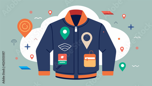 A sophisticated bomber jacket with a builtin GPS tracking system giving parents peace of mind during field trips and outings.. Vector illustration