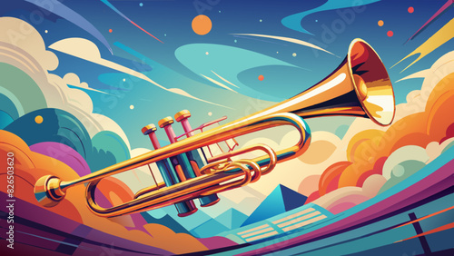 Vibrant Jazz Trumpet with Cosmic Background Illustration