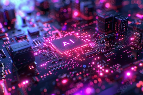 Artificial Intelligence (AI) concept, Abstract AI processor and quantum computer background.