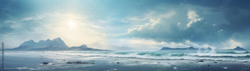 Sandbar emerging from the sea, depicting the natural phenomenon selective focus, concept of mystery, ethereal, overlay, beach backdrop Sandbar emerging from the sea, depicting the natural phenomenon selective focus, concept of mystery, ethereal, overlay, beach backdrop