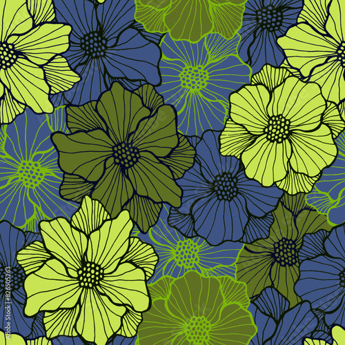 Trendy anemone bloom periodic sample. Organic floral background. Anemone flow...