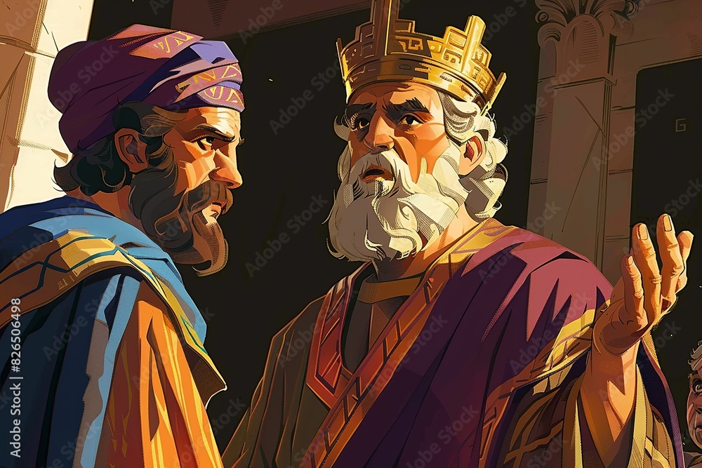 Delve into the vibrant cartoon scene depicting King Solomon's quest for