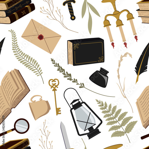 Vector dark academia seamless pattern