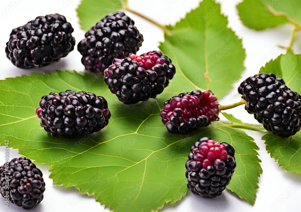 Mulberries fruit with leaves. Mulberries fruit with leaves.