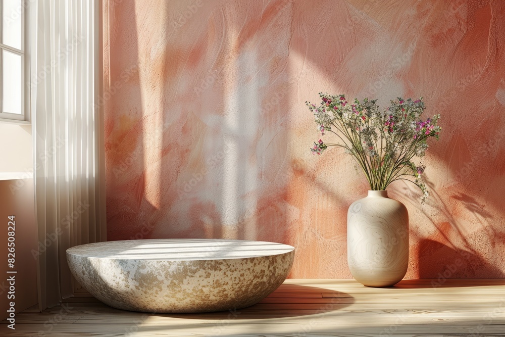 Product display podium with soft and gentle light for cosmetic adsvertising.