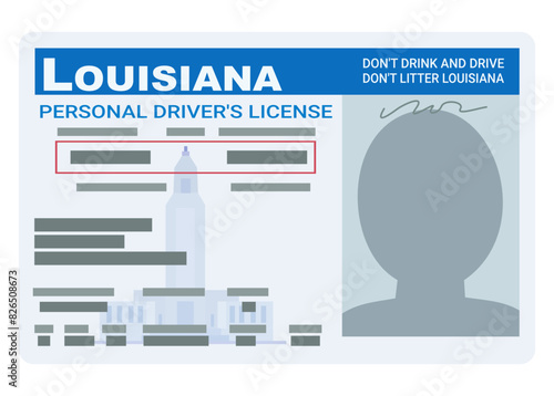 Driver's license from the US state of Louisiana in flat design style (cut out)