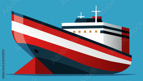 Red and white stripes adorned the ships hull marking it as a symbol of exploration and progress in the oil and gas industry.. Vector illustration