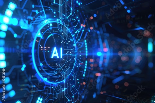 Artificial Intelligence (AI) concept, Abstract AI processor and quantum computer background.