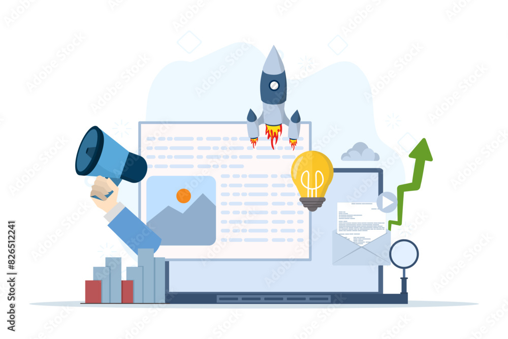 Digital marketing concept for banner design. Advertising campaigns and online promotions in mobile applications, advertising content in social networks. Flat vector illustration on white background. Digital marketing concept for banner design. Advertising campaigns and online promotions in mobile applications, advertising content in social networks. Flat vector illustration on white background.