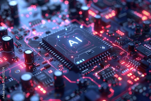 Artificial Intelligence (AI) concept, Abstract AI processor and quantum computer background.