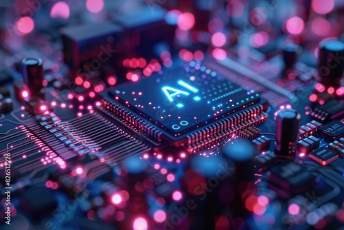 Artificial Intelligence (AI) concept, Abstract AI processor and quantum computer background.