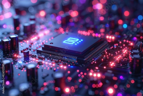 Artificial Intelligence (AI) concept, Abstract AI processor and quantum computer background.