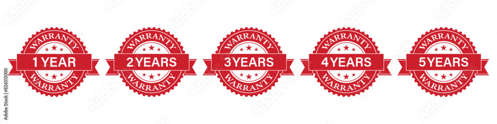 Set of Warranty Sign. 1,2,3,4,5 Years Warranty. Vector Illustration Isolated on White Background. Set of Warranty Sign. 1,2,3,4,5 Years Warranty. Vector Illustration Isolated on White Background.