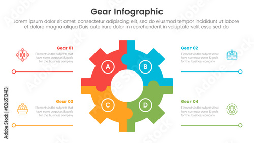 gear cogwheel infographic template banner with center shape position and information spreading with 4 point list information for slide presentation