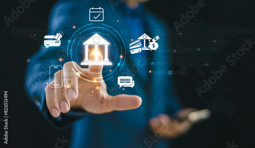 Εκτύπωση καμβά Businessman use mobile banking, digital marketing