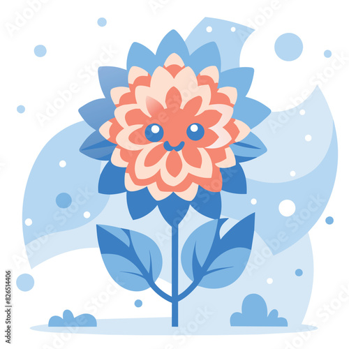 Cartoon Flower with a Smiling Face in a Blue and White Background