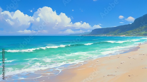 Beachscape with Gentle Waves under Blue Sky