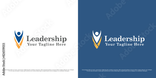 Leadership logo design illustration. Silhouette of successful person success great job career position rank job office company business leader boss. Modern abstract minimal simple flat icon symbol.