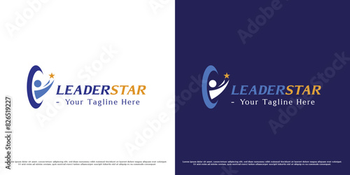 Success leader logo design illustration. Silhouette of person achieving dream hope star target award career job office company business company work. Abstract minimal simple flat icon symbol.