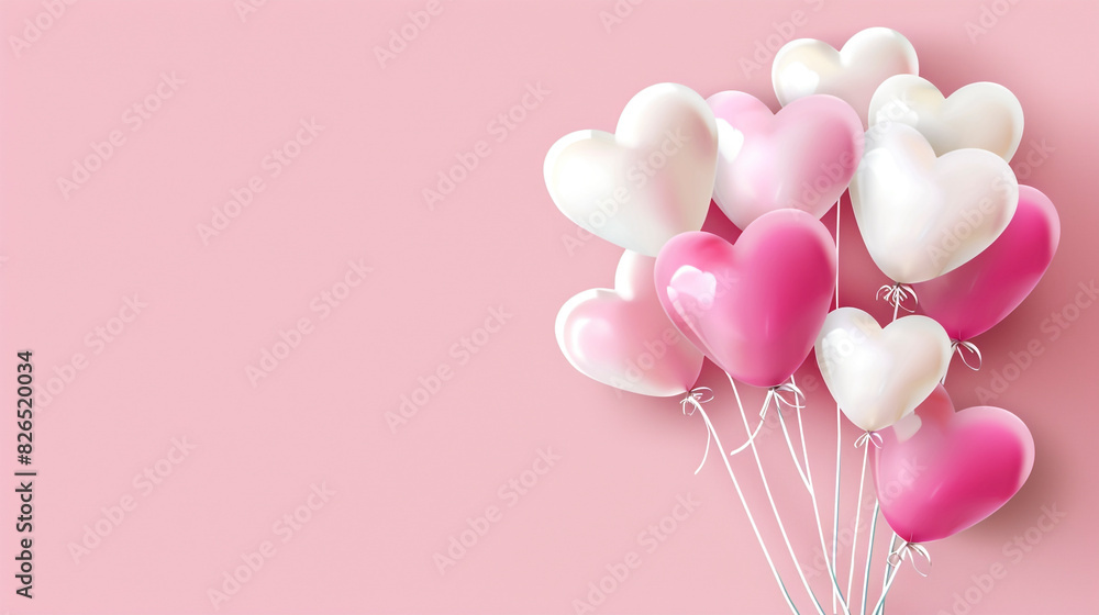 Heart shaped balloons background. Glossy multicolored hearts in 3D design