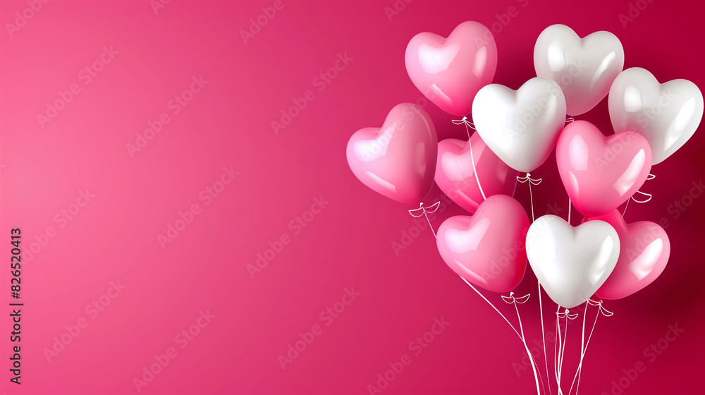 Heart shaped balloons background. Glossy multicolored hearts in 3D design