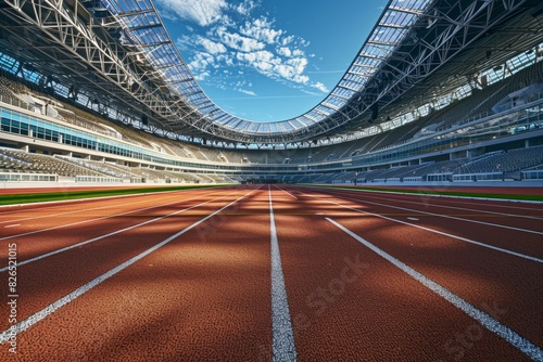 Outdoor Athletics Stadium with Track and Spectator Seats in Autumn