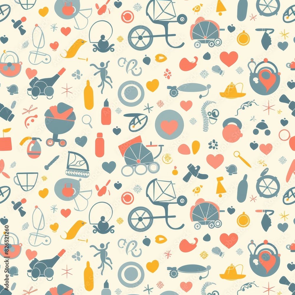 Seamless Pattern of Baby and Maternity Icons for Nursery Wallpaper, Design for Print, Card, Poster Seamless Pattern of Baby and Maternity Icons for Nursery Wallpaper, Design for Print, Card, Poster