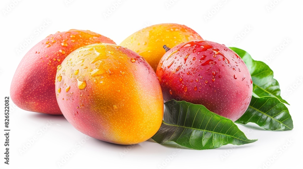 Freshly harvested Okrong mango with leaves, isolated on white background, perfect for organic fruit displays, clean and natural look, room for copy Freshly harvested Okrong mango with leaves, isolated on white background, perfect for organic fruit displays, clean and natural look, room for copy
