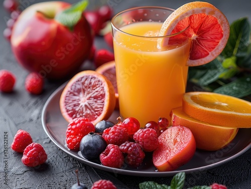 make a special arrangement with juice and fruits! We can pour juice in a fancy cup and add slices of fruits like apples, oranges, and berries on a plate. It'll look pretty and yummy! 