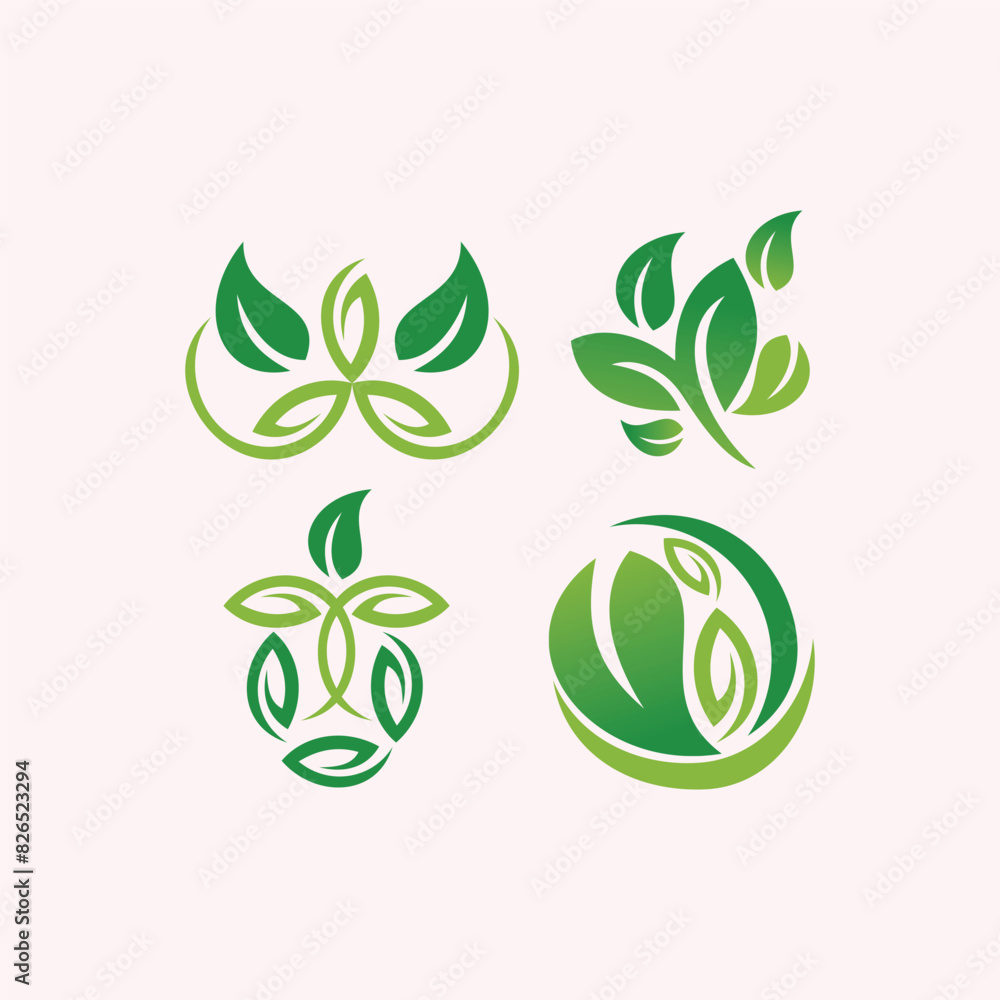 green leaves nature eco logo fresh organic plant symbol white background green leaves nature eco logo fresh organic plant symbol white background