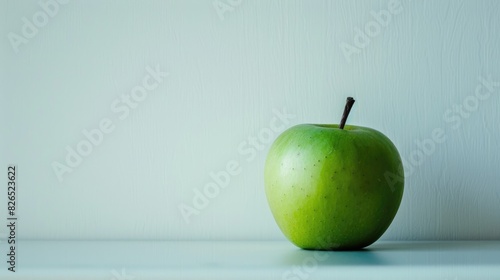 Green apple against a white backdrop in a horizontal layout