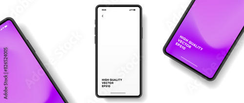 Realistic smartphone mockup. Mobile phone vector with isolated on white background. Device front view. 3D mobile phone with shadow. Realistic, high quality smart phone mockup for ui ux presentation.