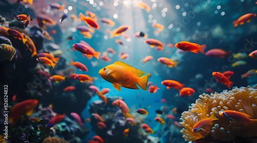 Vibrant Underwater Scene with Diverse Tropical Fish Highlighting the Beauty of Coral Reef Ecosystems