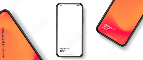 Realistic smartphone mockup. Mobile phone vector with isolated on white background. Device front view. 3D mobile phone with shadow. Realistic, high quality smart phone mockup for ui ux presentation.