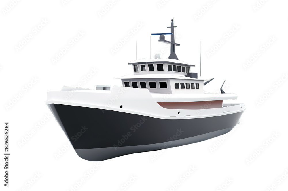 White and navy fishing boat on transparent background. White and navy fishing boat on transparent background.