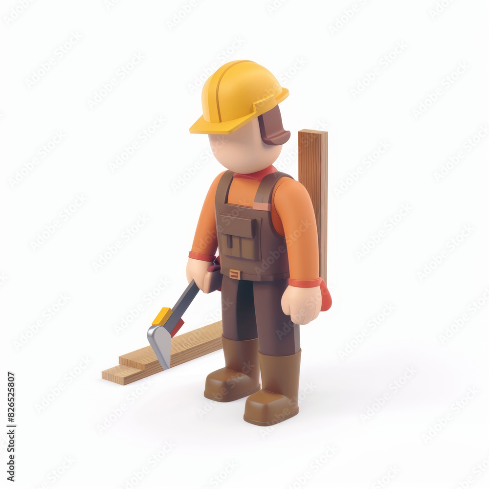 Worker in overalls icon in 3D style on a white background Worker in overalls icon in 3D style on a white background