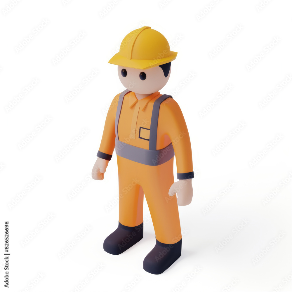 Worker in an orange suit icon in 3D style on a white background Worker in an orange suit icon in 3D style on a white background
