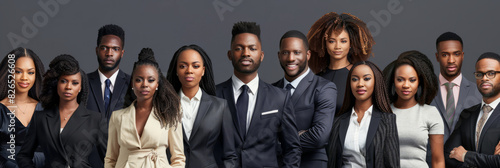 a diverse team of Black businesspeople posing confidently, with pride and motivation evident on their faces, embodying the power of teamwork. photo