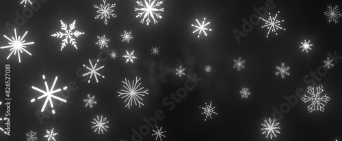 Snowflakes and bokeh lights on the blue Merry Christmas background. 3D render