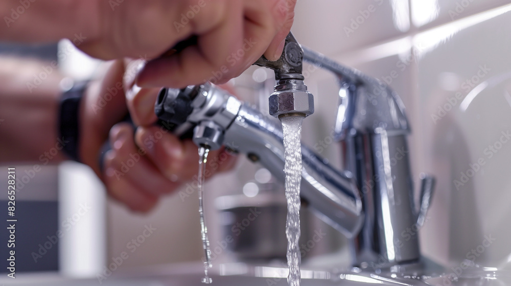 Professional plumber fixing a bathroom sink drain using water pump pliers Professional plumber fixing a bathroom sink drain using water pump pliers
