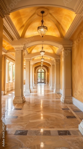 a new American-style entrance hall in a villa  featuring light-colored walls and a wall lamp  inviting guests with its welcoming ambiance.