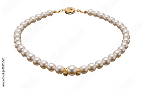 Elegant Pearl and Gold Necklace Isolated On Transparent Background PNG.