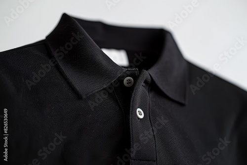 Closeup of a black polo shirt, detailed collar and buttons, white isolated background, crisp and clean, high resolution, versatile attire, stock photo © tanapat