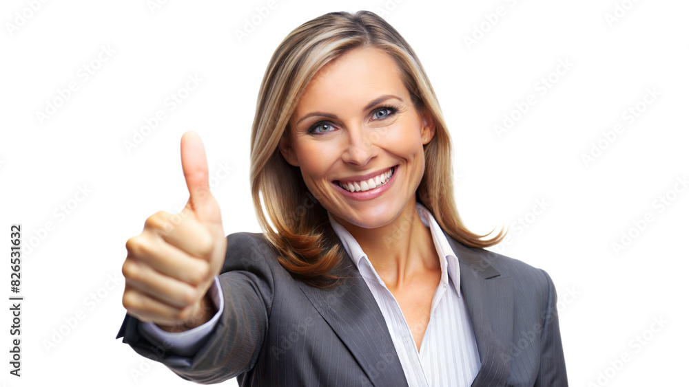 Thumbs Up Professional – Woman Portrait: A professional woman giving a thumbs up, isolated on a white background.
Thumbs Up Professional – Woman Portrait: A professional woman giving a thumbs up, isolated on a white background.